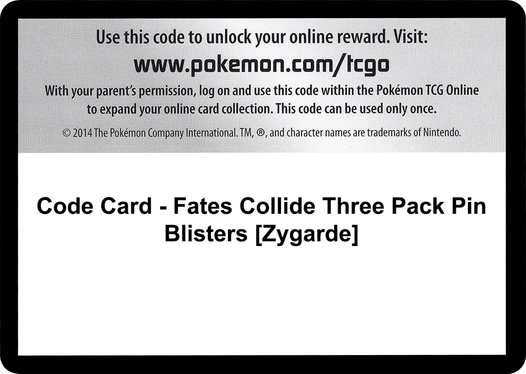Code Card - Fates Collide Three Pack Pin Blisters [Zygarde]